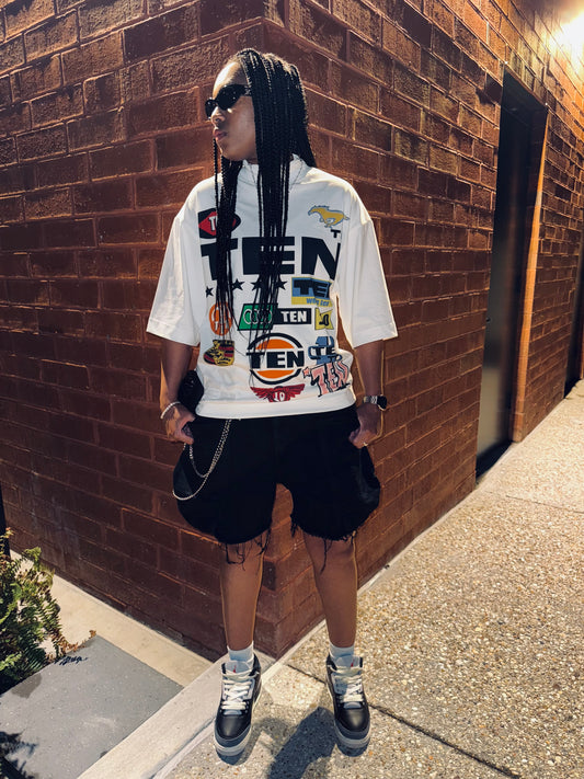 White OVERSIZED TEN TEE
